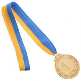 Медаль спортивная с лентой FAME d-6,5см C-3968  (металл, d-6,5см, 35g золото, серебро, бронза)