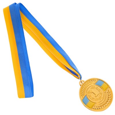 Медаль спортивная с лентой UKRAINE d-6,5см с укр. символикой C-6864 (металл, 38g, 1-золото, 2-серебро, 3-бронза)
