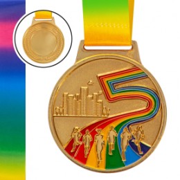 Медаль спортивная с лентой цветная d-6,5см Бег Марафон C-0348 (металл, 38g золото, серебро, бронза)