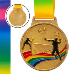 Медаль спортивная с лентой цветная d-6,5см Бадминтон C-0346 (металл, 38g золото, серебро, бронза)