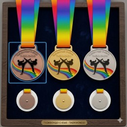 Медаль спортивная с лентой цветная d-6,5см Тхэквондо C-0345