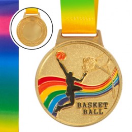 Медаль спортивная с лентой цветная d-6,5 см Баскетбол C-0340 BASKETBALL (металл, 38g золото, серебро, бронза)
