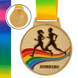 Медаль спортивная с лентой цветная d-6,5см Бег C-0337 RUNNING (металл, 38g золото, серебро, бронза)