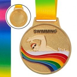 Медаль спортивная с лентой цветная d-6,5см Плавание C-0336 SWIMMING (металл, 38g золото, серебро, бронза)