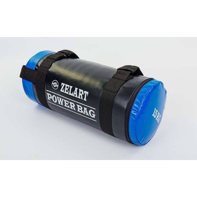 Мешок для кроссфита и фитнеса FI-5050A-15 Power Bag (PVC, нейлон, вес 15кг, черный-синий)