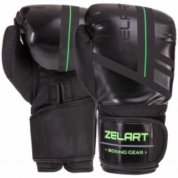Перчатки боксерские Zelart VL-3085 8-14 унций черный-салатовый
