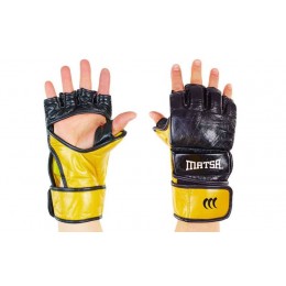 Перчатки для MMA кожаные MATSA ME-2010-BK(L) (р-р L, черный-золотой)