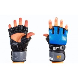 Перчатки для смешанных единоборств MMA кожаные MATSA ME-2010-B (р-р M-XL, синий-черный)
