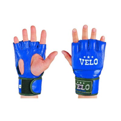Перчатки для смешанных единоборств MMA кожаные VELO ULI-4018-B (р-р S-XL, синий)