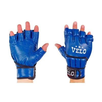 Перчатки для смешанных единоборств MMA кожаные VELO ULI-4021-B (р-р S-XL, синий)