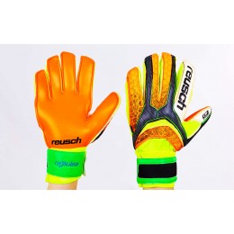 Перчатки вратарские с защитными вставками на пальцы FB-873-2 REUSCH (PVC, р-р 8-10, желт-оранж)