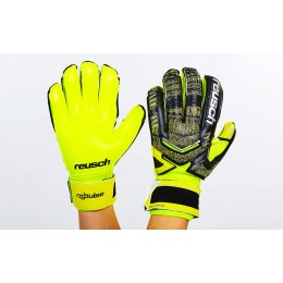 Перчатки вратарские с защитными вставками на пальцы FB-882-1 REUSCH (PVC, р-р 8-10, черный-салат)