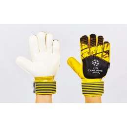 Перчатки вратарские с защитными вставками на пальцы FB-903-1 CHAMPIONS LEAGUE (PVC,р-р 7-10, желтый-черный)