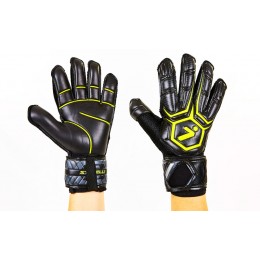 Перчатки вратарские с защитными вставками на пальцы STORELLI FB-905-2 (PVC, р-р 8-10, черный-желтый)