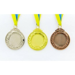 Заготовка медали спортивной с лентой HIT d-6,5см C-4332 (металл, 40g, 1-золото, 2-серебро, 3-бронза)