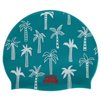 Силиконовая шапочка для плавания MadWave PALM TREE M055330 зеленого цвета