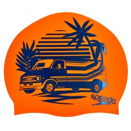 Силиконовая шапочка для плавания SPEEDO SLOGAN PRINT оранжевый-синий