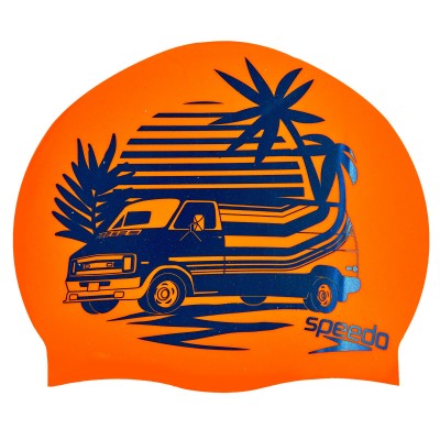 Силиконовая шапочка для плавания SPEEDO SLOGAN PRINT оранжевый-синий Силиконовая шапочка для плавания SPEEDO SLOGAN PRINT оранжевый-синий