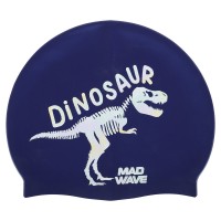 Шапочка для плавания силиконовая MadWave Junior DINOSAUR M057307 темно-синяя