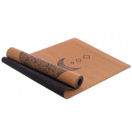 Коврик для йоги Пробковый каучуковый двухслойный Yoga mat Record FI-7156-9 183x61мx0.4cм с принтом Лунный Цикл коричневый