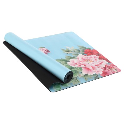 Коврик для йоги Замшевый каучуковый двухслойный Record FI-5662-29 с Цветочным принтом голубой